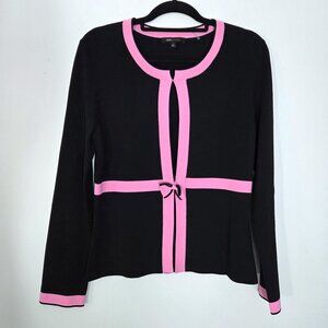 NWOT BCBG Maxazria Black & Pink Preppy Cardigan Sweater Size L